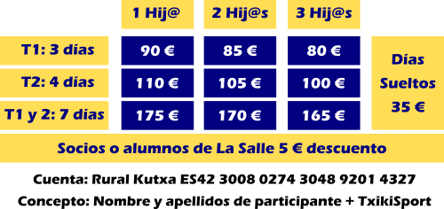 Precios Campus TxikiSport Semana Santa 2025